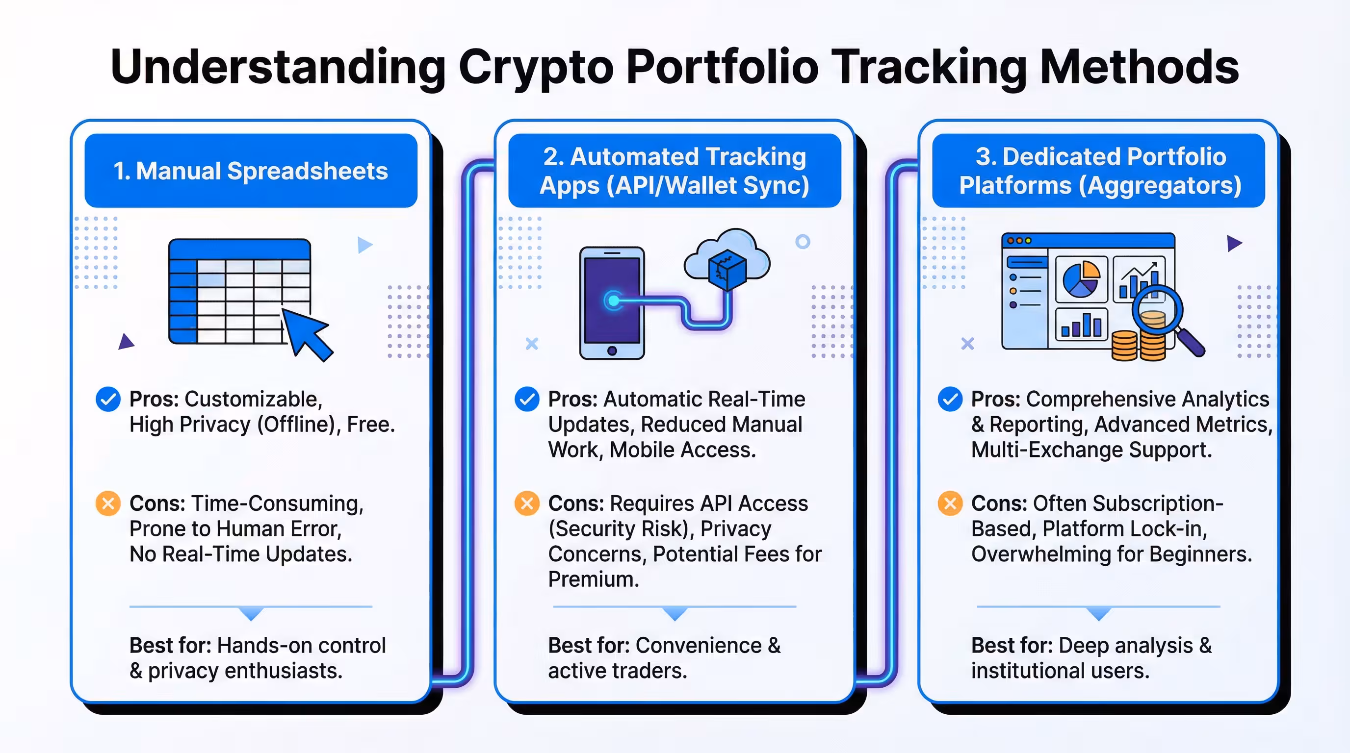 Portfolio Tracking: Methods to keep track of your crypto assets Infographic illustrating methods for tracking crypto portfolios
